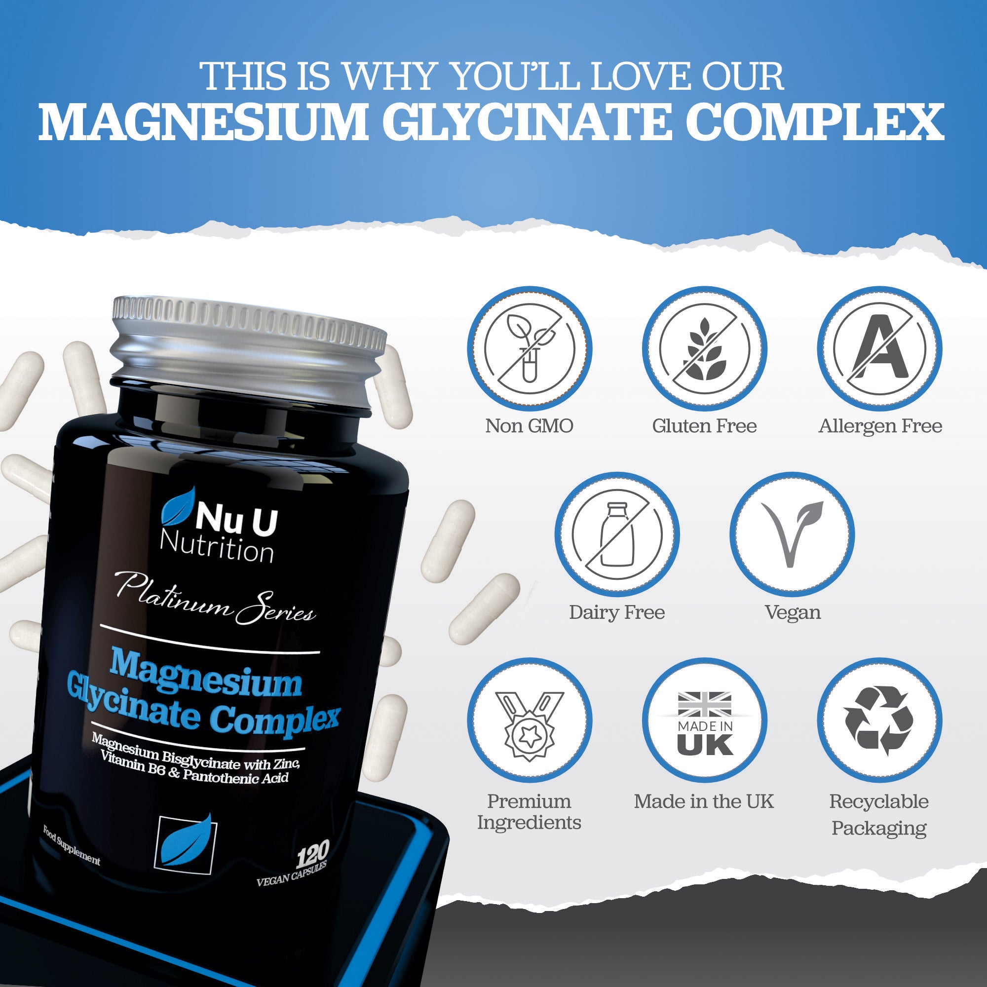Magnesium Glycinate Complex with Vitamin B6 & Zinc - Superior Absorpti Nu U Nutrition Magnesium Glycinate Complex with Vitamin B6 & Zinc - Superior Absorpti Nu U Nutrition