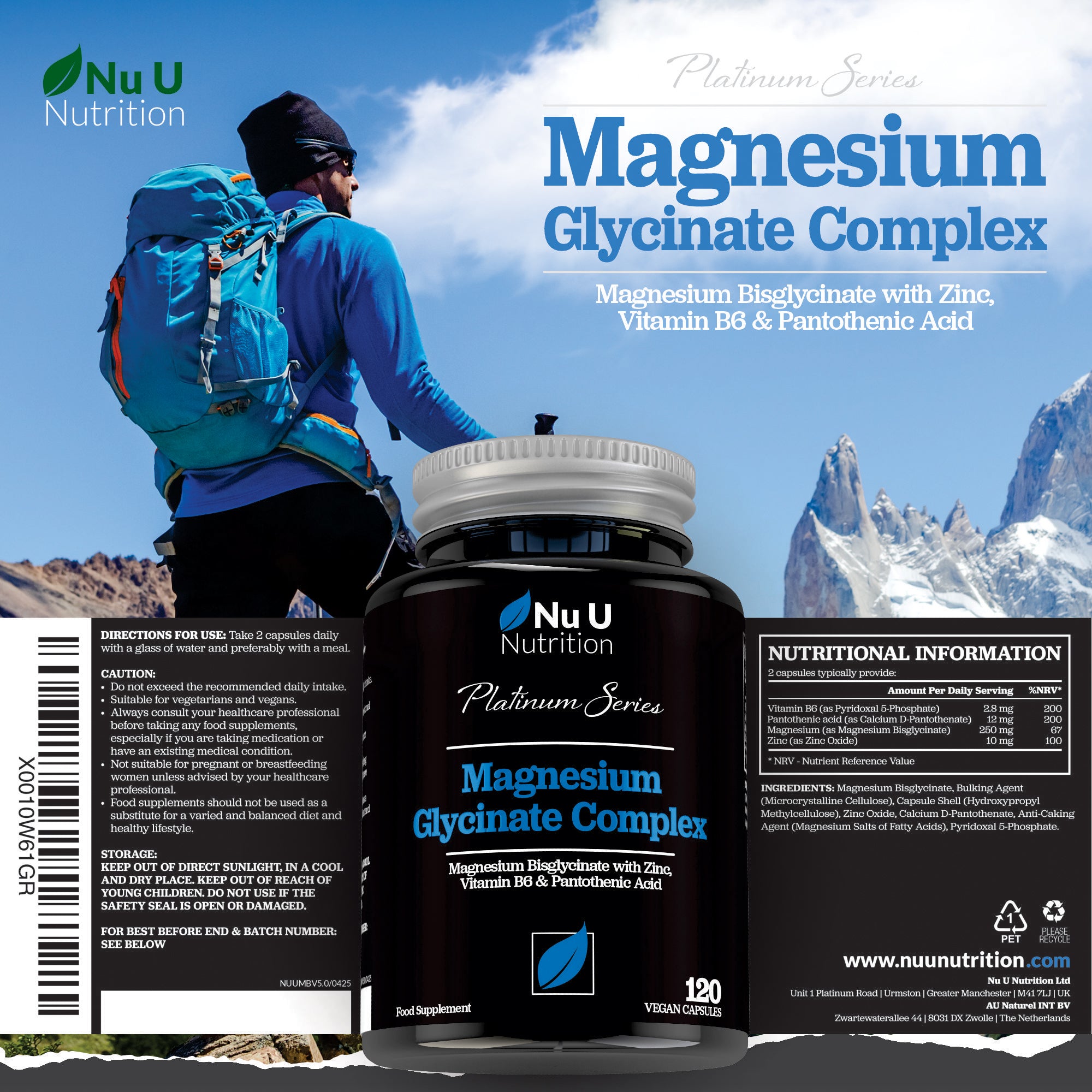Magnesium Glycinate Complex with Vitamin B6 & Zinc - Superior Absorpti Nu U Nutrition Magnesium Glycinate Complex with Vitamin B6 & Zinc - Superior Absorpti Nu U Nutrition