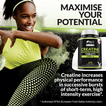 Creatine Monohydrate Tablets 3000mg – 270 Vegan Tablets
