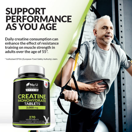 Creatine Monohydrate Tablets 3000mg – 270 Vegan Tablets