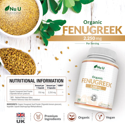 Organic Fenugreek Capsules 2250mg - 240 Vegan Capsules
