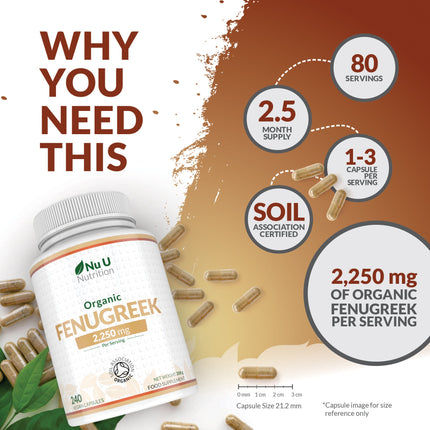 Organic Fenugreek Capsules 2250mg - 240 Vegan Capsules