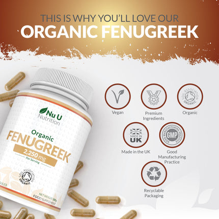Organic Fenugreek Capsules 2250mg - 240 Vegan Capsules