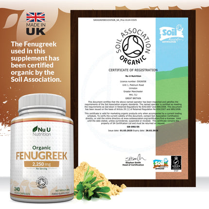 Organic Fenugreek Capsules 2250mg - 240 Vegan Capsules