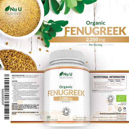 Organic Fenugreek Capsules 2250mg - 240 Vegan Capsules
