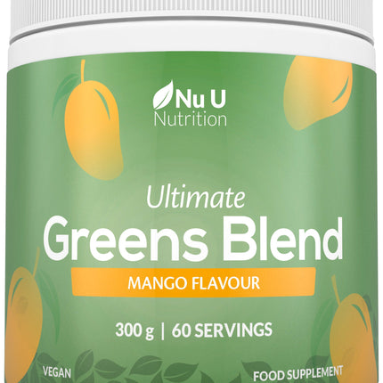 Super Greens Mango Blend Powder 300g - 17 Active Superfood Ingredients - 60 Servings