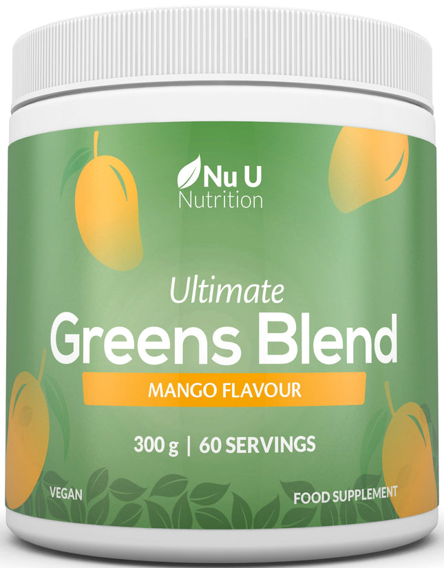 Super Greens Mango Blend Powder 300g - 17 Active Superfood Ingredients - 60 Servings