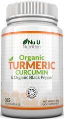 Organic Turmeric Curcumin 600mg with Organic Black Pepper, 365 Capsules, Full Year Supply, Suitable for Vegetarians & Vegans