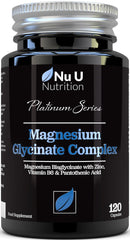 Magnesium Glycinate added Vitamin B6, Zinc and Pantothenic Acid, 120 Magnesium Bisglycinate Capsules, Vegan & Vegetarian