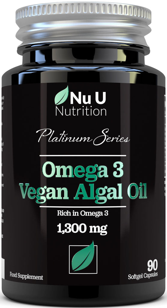 Vegan Omega 3 Rich Algae Oil Capsules with Vitamin E - 1300mg Algae Oil ...