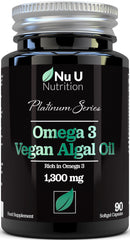 Vegan Omega 3 Algae Oil 1300mg - 90 Vegan Softgel Capsules - 45 Day Supply