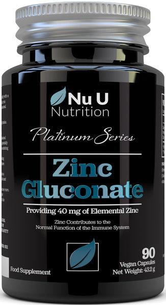 Zinc Gluconate 40mg, 90 Vegan High Strength Capsules Providing 40mg of Elemental Zinc
