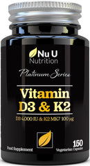 Vitamin D3  4000 IU & Vitamin K2 100 mcg - 120 Vegetarian Capsules - 4 Month Supply