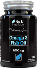 Omega 3 Fish Oil 1000mg - 180 Softgel Capsules - 6 Month Supply