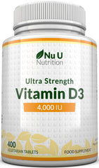 Vitamin D3 4000 IU Tablets - 400 Vegetarian Tablets - 100 mcg