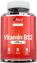 Vitamin B12 Gummies 1,500mcg - 90 Vegan Gummies - 3 Month Supply - Berry Flavour
