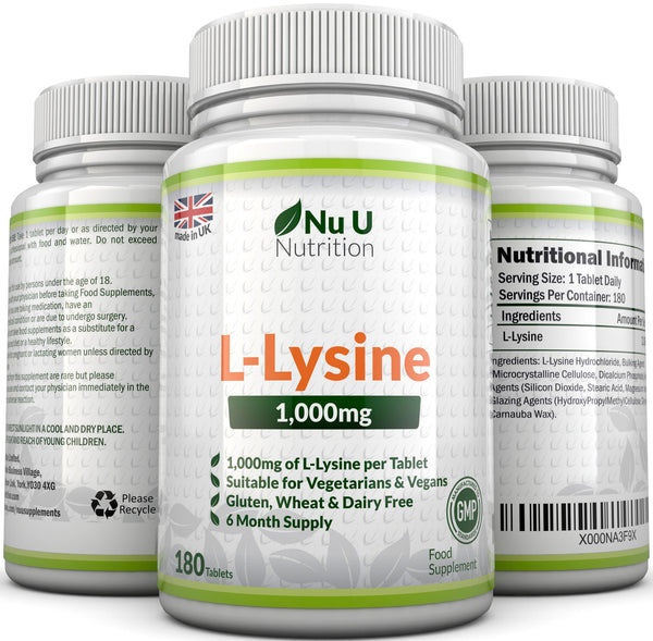 L-Lysine 1000mg - 180 Vegan Tablets - 6 Month Supply