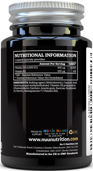 Vitamin D3 4000 IU and Vitamin K2 100μg MK7,  5 Month Supply, 150 Capsules
