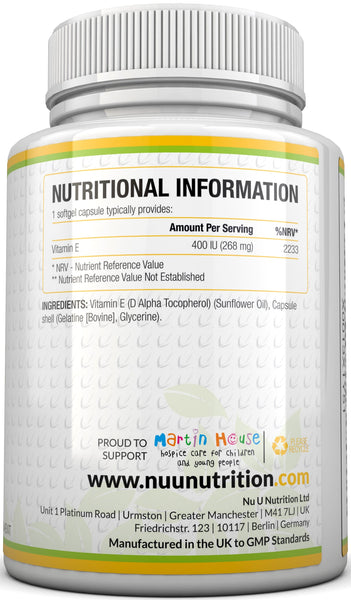Vitamin E Capsules 400IU - 180 Softgels - 6 Month Supply