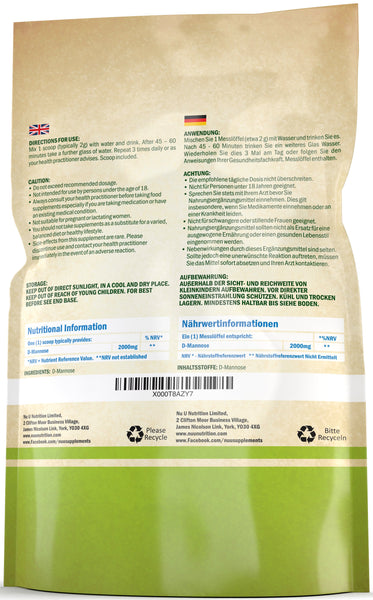 D-Mannose Powder - 150g Large Pouch Size -  Suitable for Vegetarians & Vegans - 75 Servings