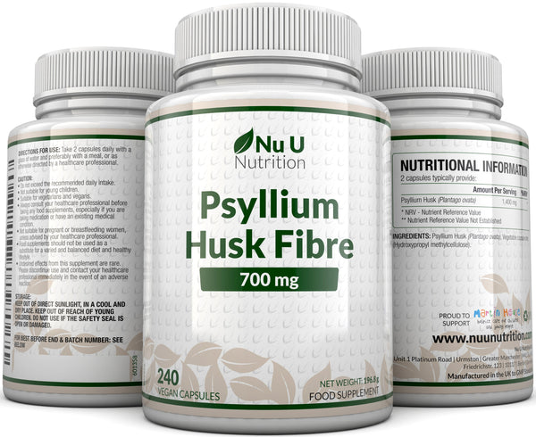 Psyllium Husk Capsules 700mg - 240 Vegan Capsules - Prebiotic Fibre