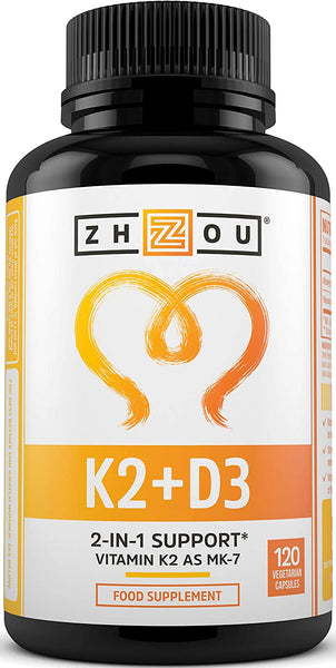ZHOU Vitamin D3 with K2 - Vitamin D3 4000 IU & Vitamin K2 100 UG - 120 High Strength Vitamin D3 K2 Capsules - 4 Month Supply - Cholecalciferol and MK7