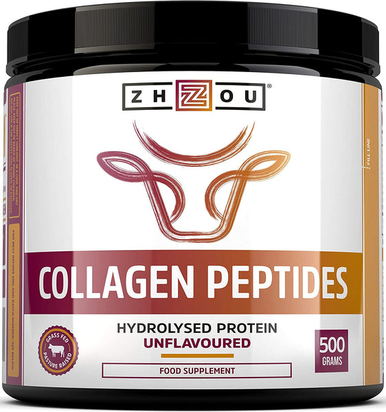 ZHOU Collagen Powder 500g - Hydrolysed Collagen Peptides Powder - High Protein Bovine Collagen Supplement - Grass Fed, Hormone Free - Rich in Amino Acids