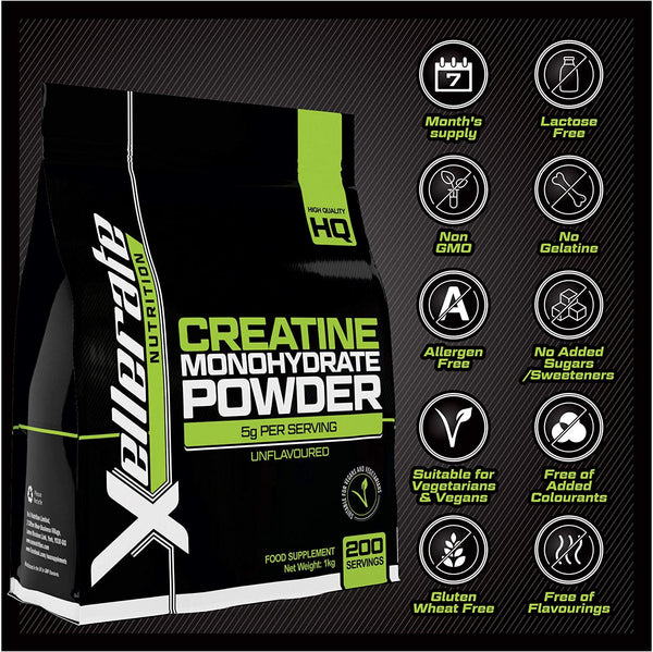 Creatine Monohydrate Powder Micronised | 1kg Equivalent to 200 Servings or 7 Month Supply | Finest Grade, Pure and Unflavoured Sports Vegetarian and Vegan Powder