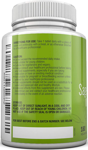 Sage Tablets 2500mg - 180 Vegan Tablets 6 Month Supply