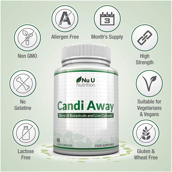Candida Cleanse & Yeast Support - 90 Vegan Capsules 3 Month Supply, with Caprylic Acid, Protease, Oregano, Wormwood, Aloe Vera, Reishi, Aniseed, Cellulose & Lacto Acidophilus