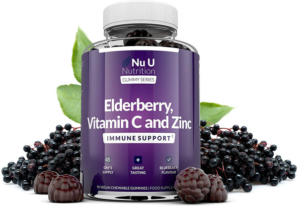 Elderberry Gummies for Adults & Kids - 90 Vegan Gummies with Sambucus Black Elderberry, Vitamin C & Zinc