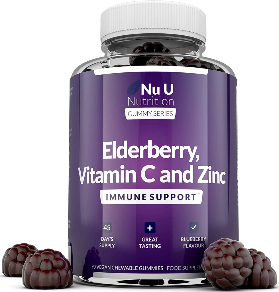 Elderberry Gummies for Adults & Kids - 90 Vegan Gummies - Blueberry Flavour - 45 Day Supply