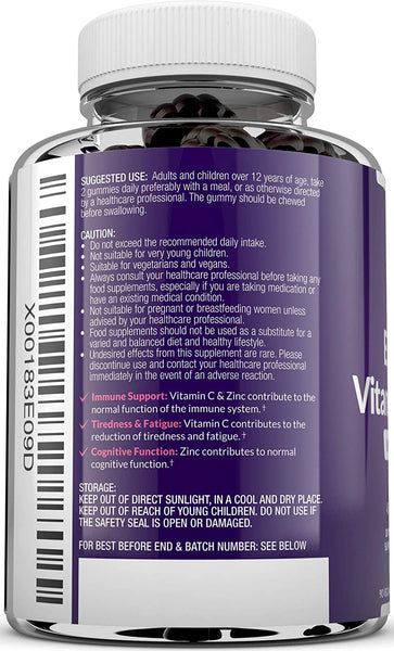 Elderberry Gummies for Adults & Kids - 90 Vegan Gummies with Sambucus Black Elderberry, Vitamin C & Zinc