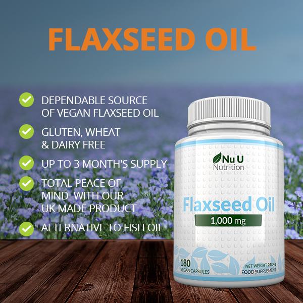 Flaxseed Oil 1000mg - 180 Cold Pressed Vegan Softgel Capsules - Rich in Omega 3 6 9 - 3 Month Supply
