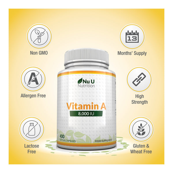 Vitamin A 8000 IU, 400 Softgel Capsules, High Strength