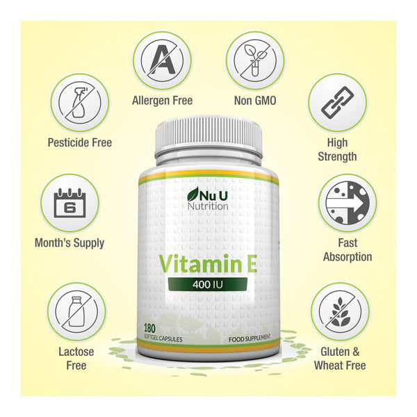 Vitamin E Capsules 400IU - 180 Softgels - 6 Month Supply