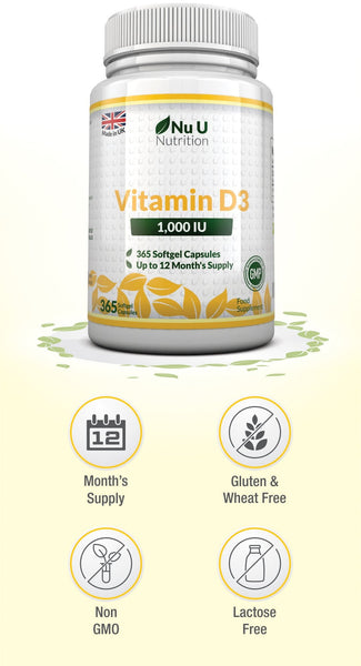 Vitamin D3 365 Softgels, 1,000IU, Cholecalciferol Vitamin D, Full Year Supply